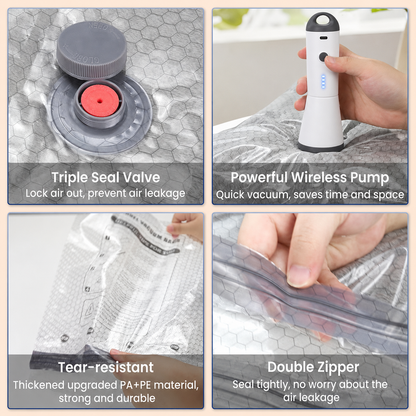 ✨💞50K+ SOLD!👵🧳  Cordless Vacuum Storage Set, 140L/min pump. Shrinks clothes, saves space. Waterproof & reusable. Holiday essential. 🎒