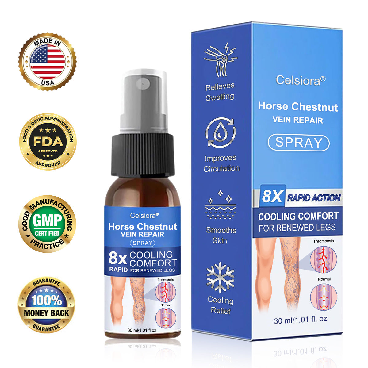 ✨💖Celsiora® Horse Chestnut Vein Repair Spray—Effectively treats varicose veins, venous insufficiency, ulcers, and thrombophlebitis. Rapidly alleviates leg aching and swelling by promoting healthy blood circulation