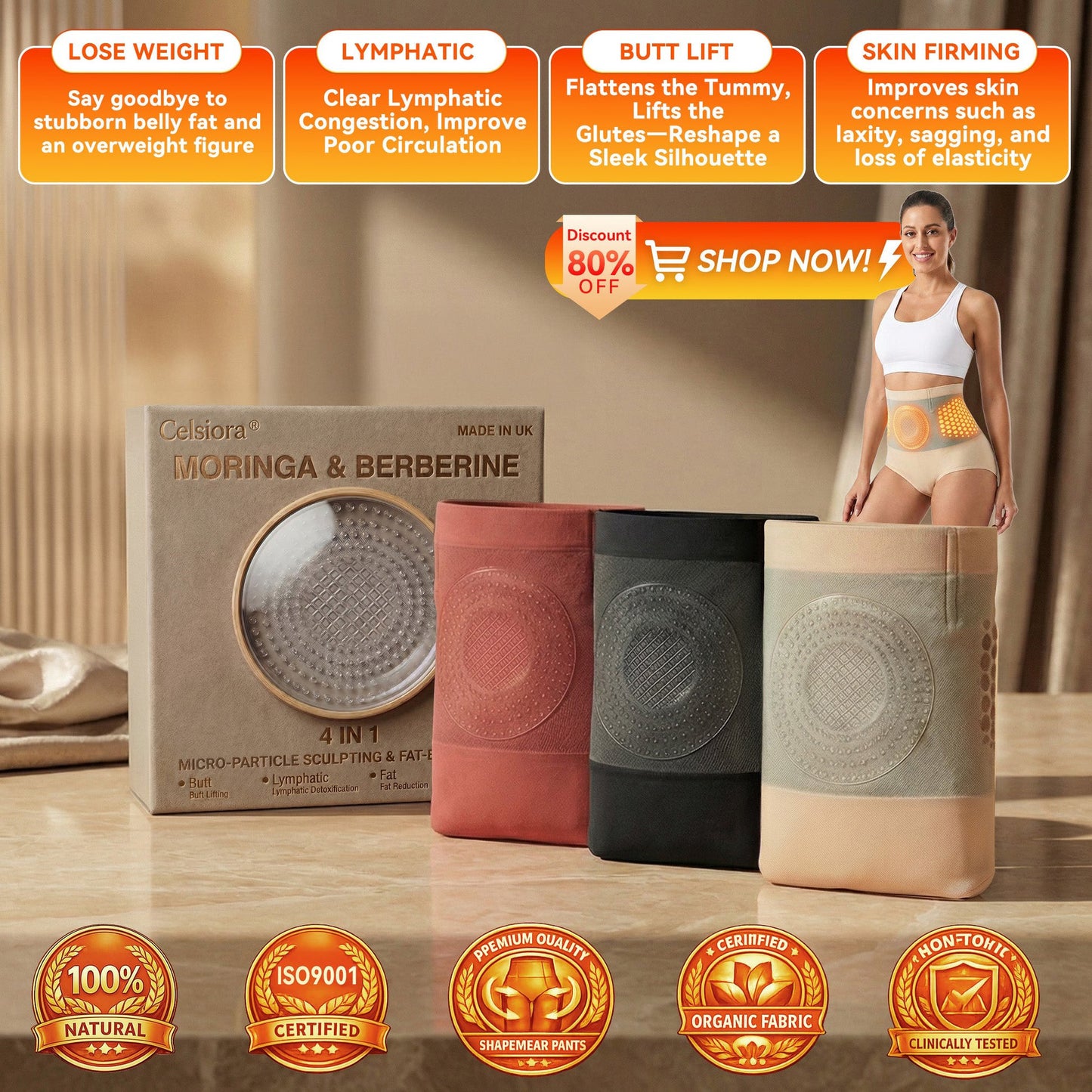 ✨💝Celsiora® 𝐌𝐨𝐫𝐢𝐧𝐠𝐚 & 𝐁𝐞𝐫𝐛𝐞𝐫𝐢𝐧𝐞 4‑In‑1 Micro‑Particle Sculpting & Fat‑Burn Shorts