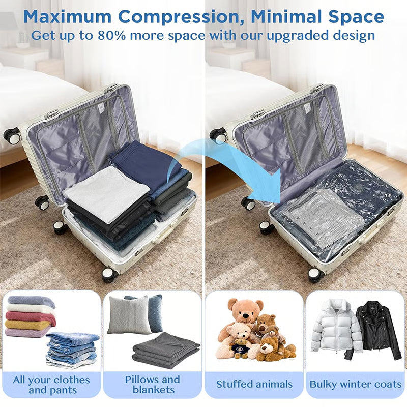 ✨🥳50K+ SOLD!👵🧳  Cordless Vacuum Storage Set, 140L/min pump. Shrinks clothes, saves space. Waterproof & reusable. Holiday essential. 🎒⚡