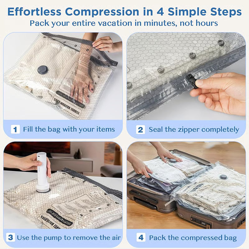 ✨🥳50K+ SOLD!👵🧳  Cordless Vacuum Storage Set, 140L/min pump. Shrinks clothes, saves space. Waterproof & reusable. Holiday essential. 🎒⚡