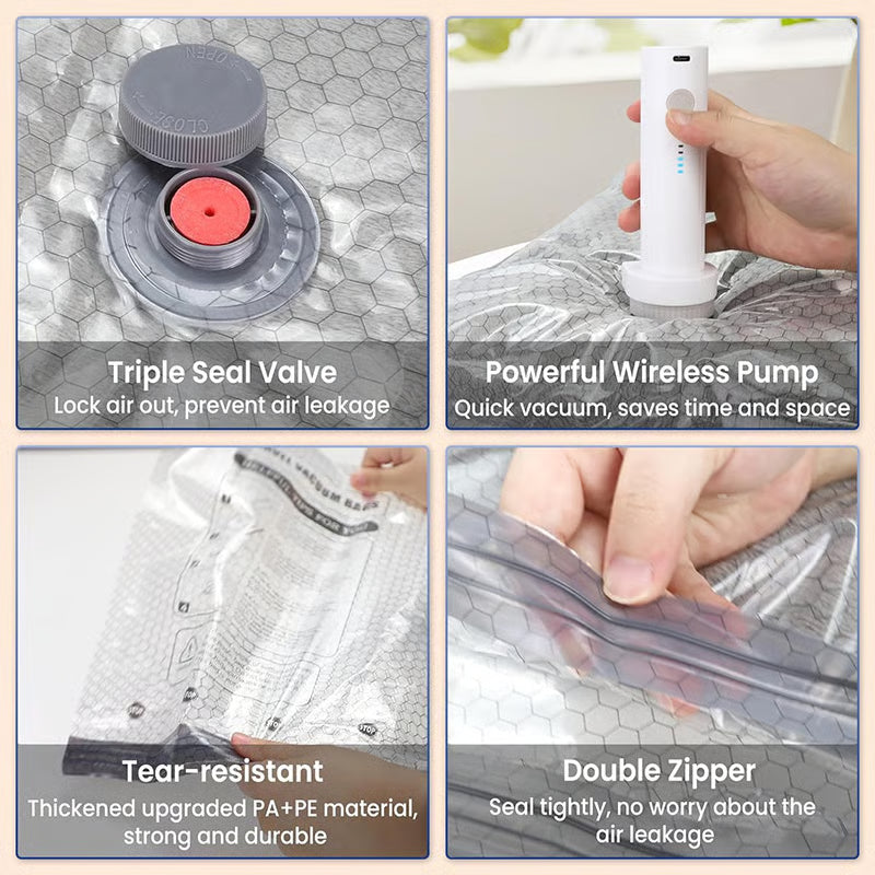 ✨🥳50K+ SOLD!👵🧳  Cordless Vacuum Storage Set, 140L/min pump. Shrinks clothes, saves space. Waterproof & reusable. Holiday essential. 🎒⚡