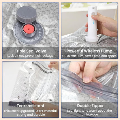 ✨🥳50K+ SOLD!👵🧳  Cordless Vacuum Storage Set, 140L/min pump. Shrinks clothes, saves space. Waterproof & reusable. Holiday essential. 🎒⚡