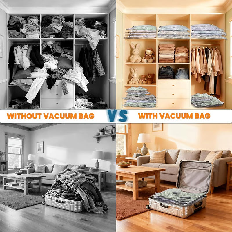 ✨💞50K+ SOLD!👵🧳  Cordless Vacuum Storage Set, 140L/min pump. Shrinks clothes, saves space. Waterproof & reusable. Holiday essential. 🎒