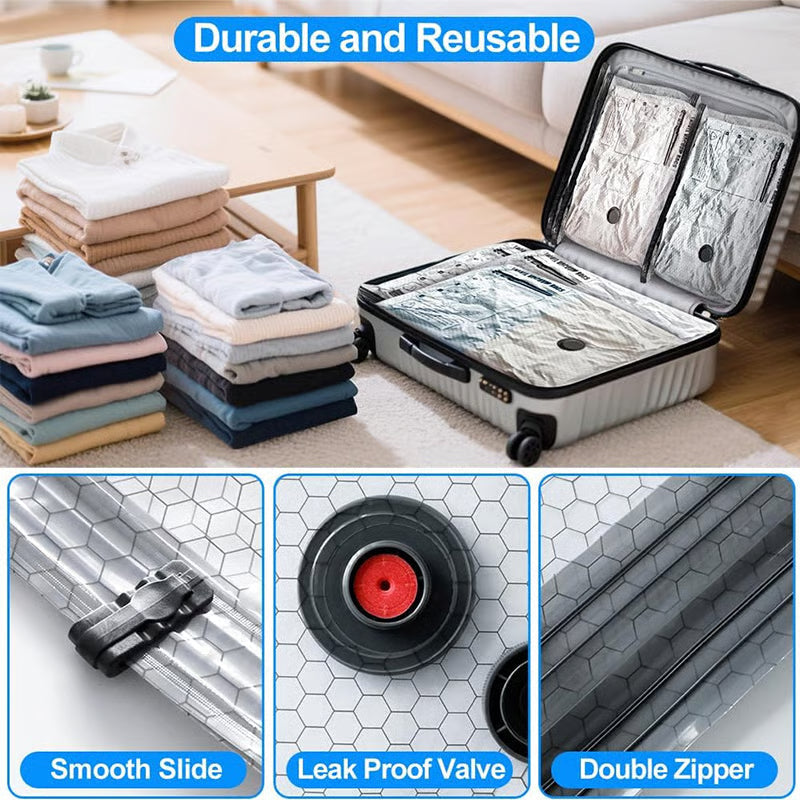 ✨💞50K+ SOLD!👵🧳  Cordless Vacuum Storage Set, 140L/min pump. Shrinks clothes, saves space. Waterproof & reusable. Holiday essential. 🎒